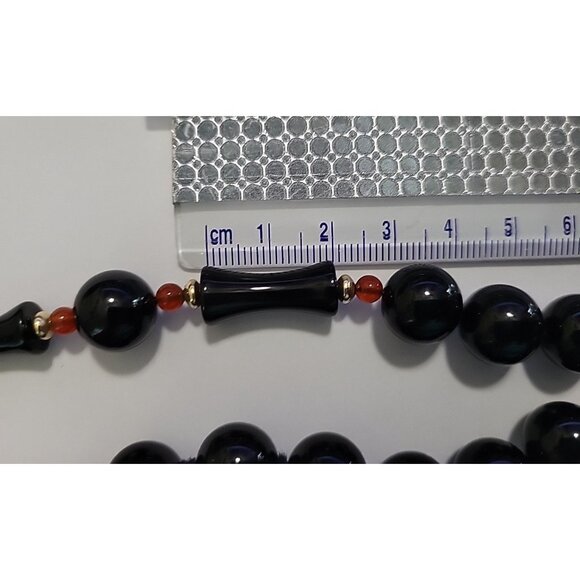 Black Onyx 32” Long Necklace Knotted Bead Mixed 10MM Round and 20MM See Pictures - Picture 4 of 16